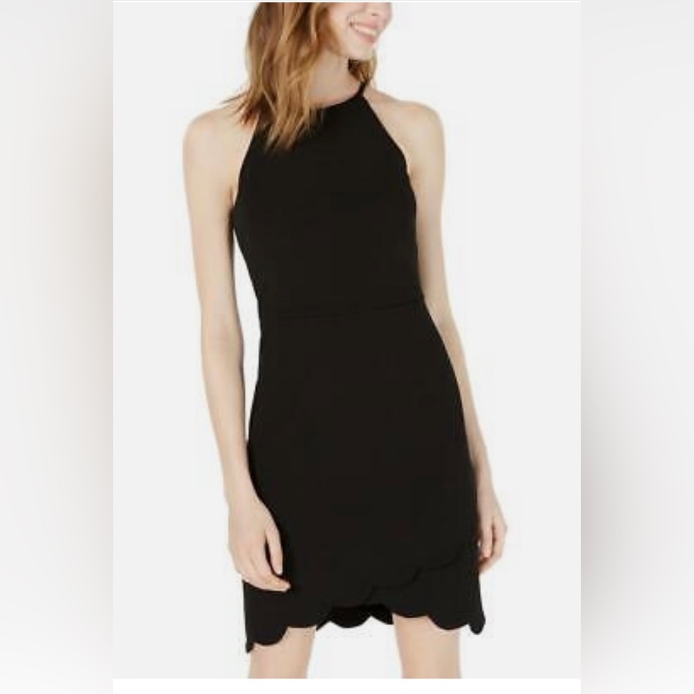 Halter cocktail dress with scalloped bottom